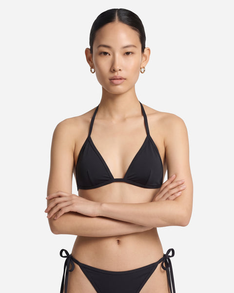 Bikini top con ribete y lazo / Negro