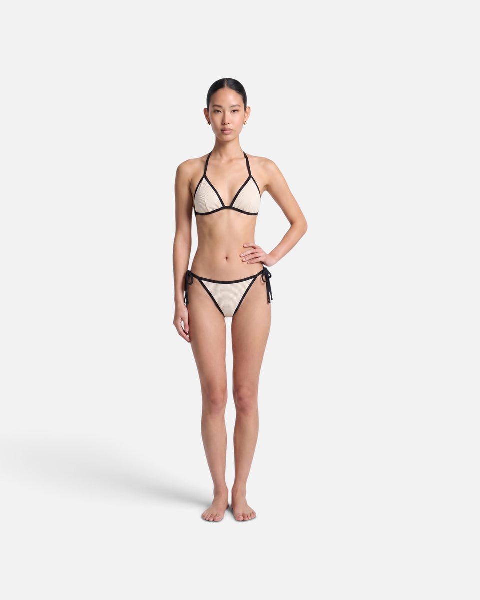 Bikini bottom con ribete en contraste y lazo / Marfil Negro