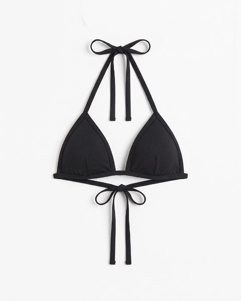 Bikini top con ribete y lazo / Negro