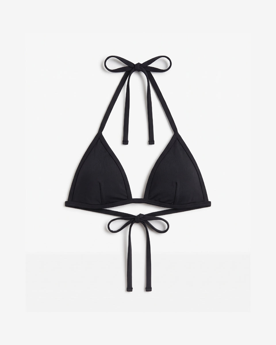 Bikini top con ribete y lazo / Negro
