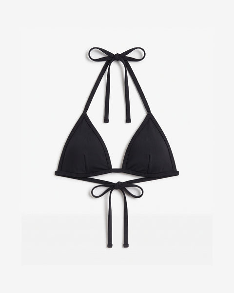 Bikini top con ribete y lazo / Negro
