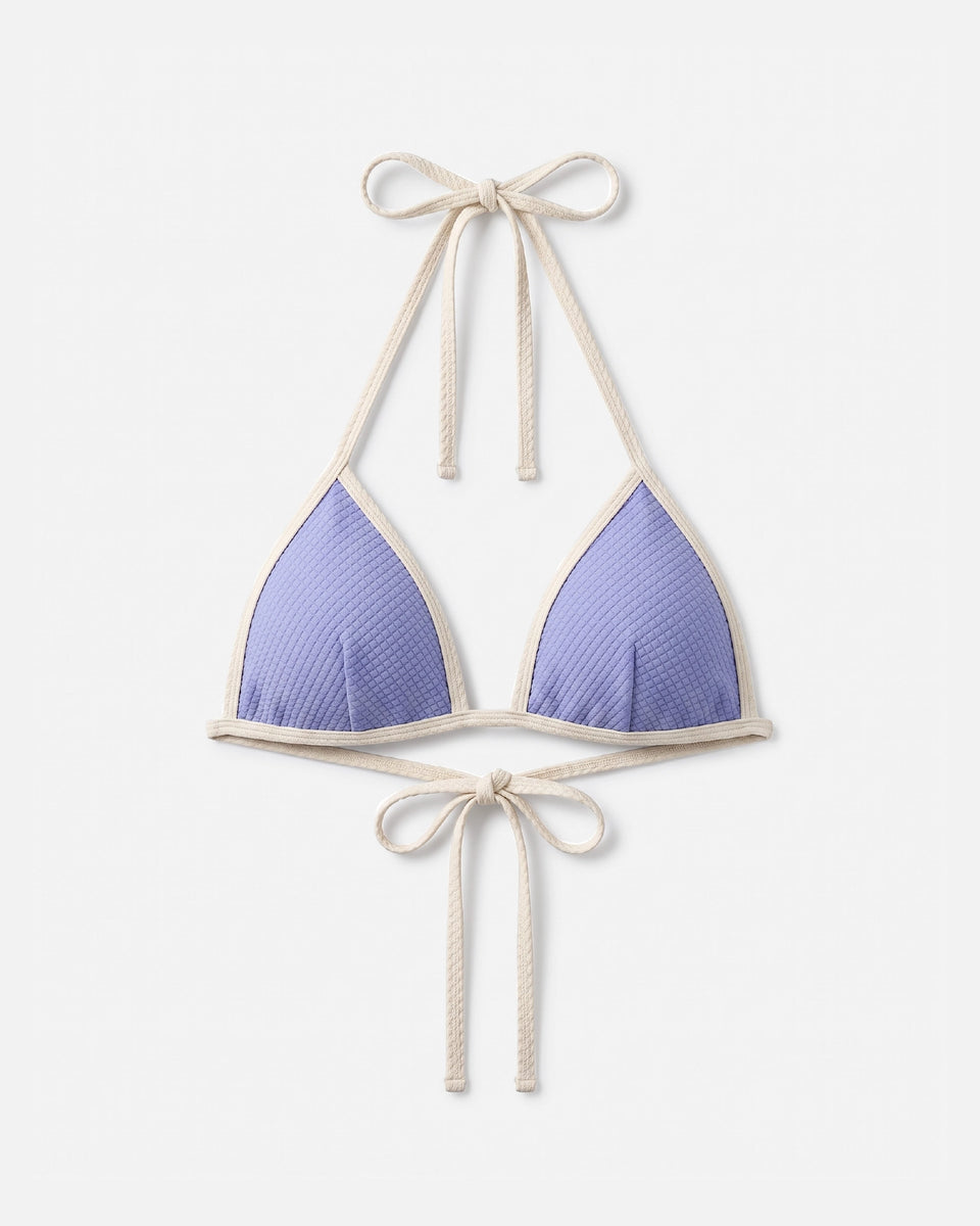 Bikini top con ribete en contraste y lazo / Lavanda Marfil