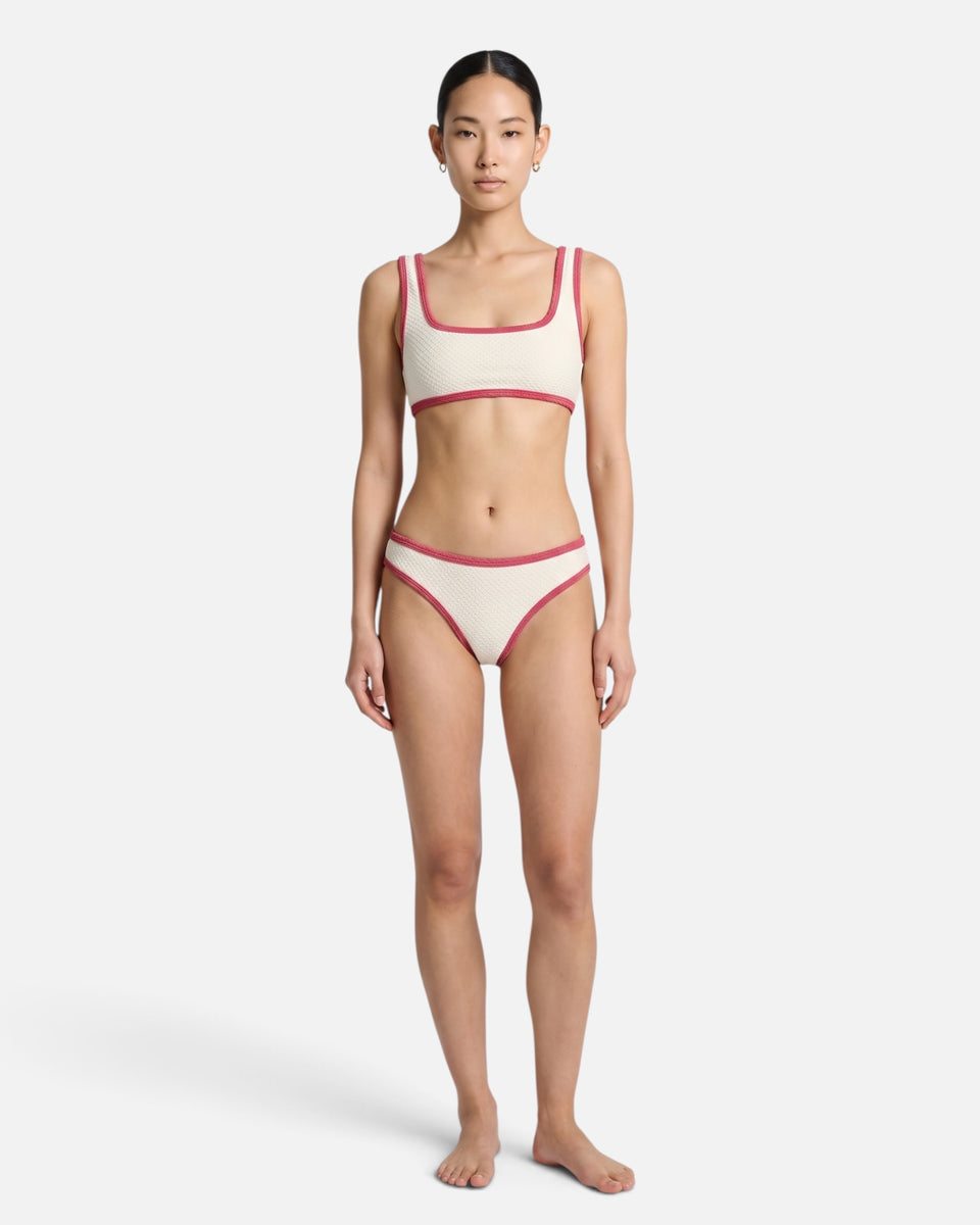 Bikini top de tirantes anchos con ribete en contraste / Marfil Rosa