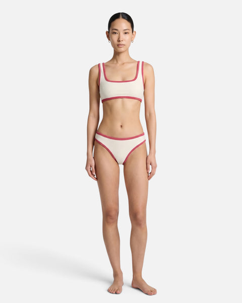 Bikini top de tirantes anchos con ribete en contraste / Marfil Rosa