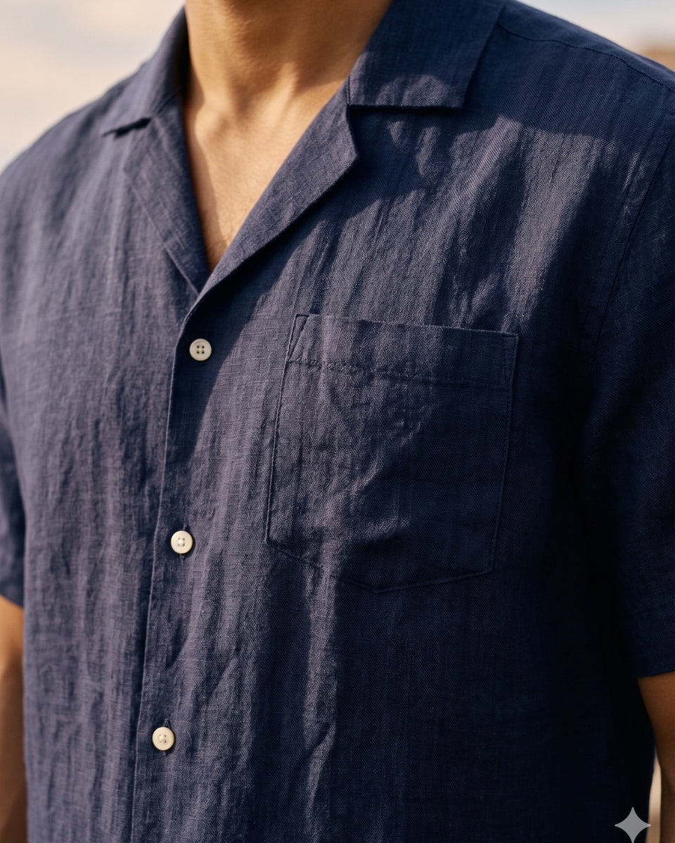 Portofino Navy Linen  - Camisa