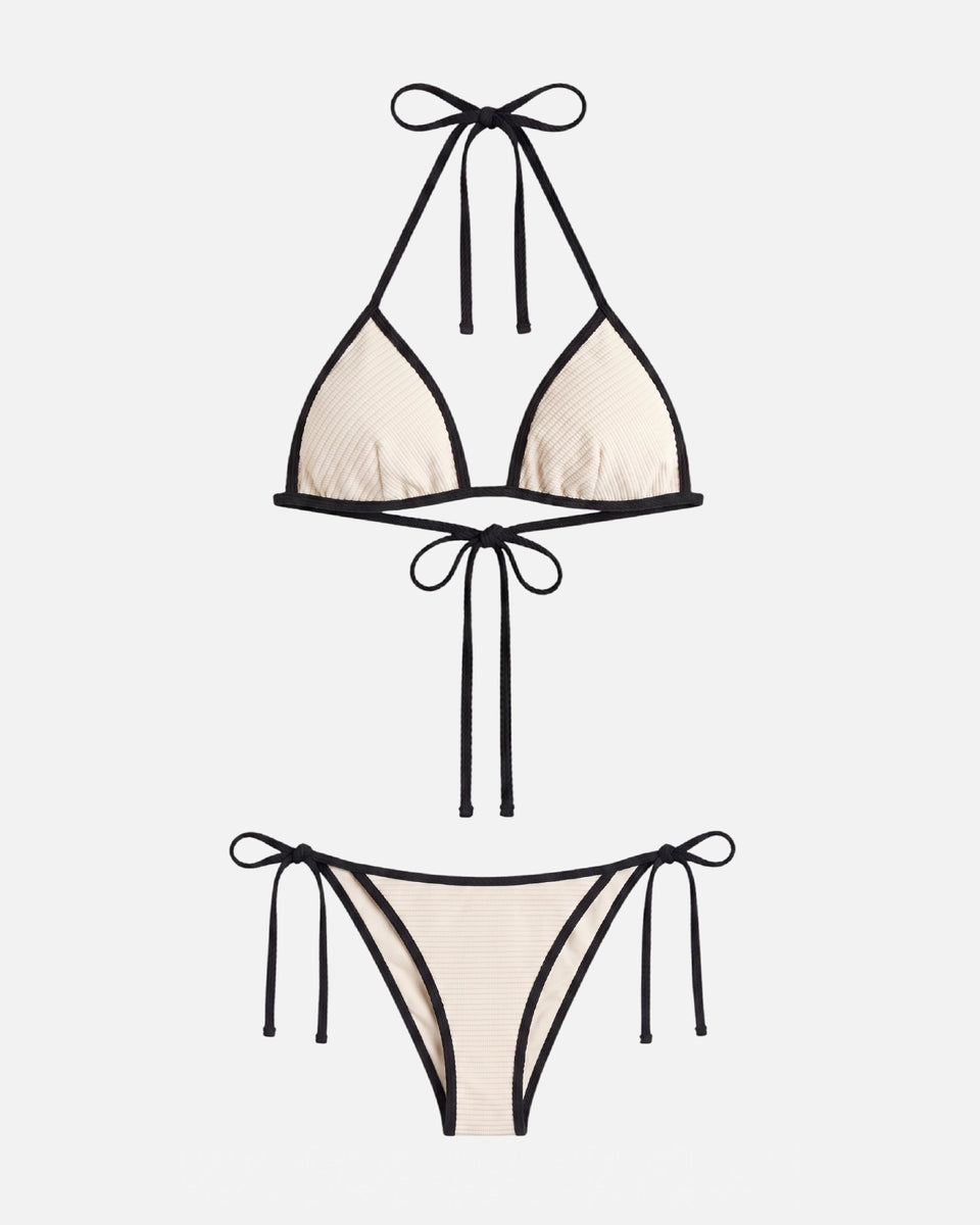 Bikini con ribete en contraste y lazo / Marfil Negro