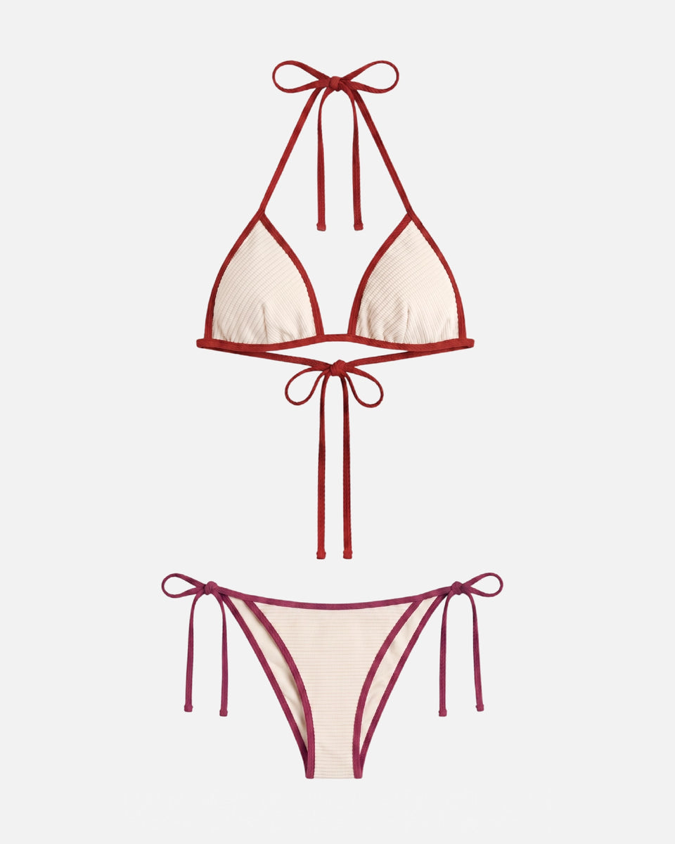 Bikini con ribete en contraste y lazo / Marfil Frambuesa