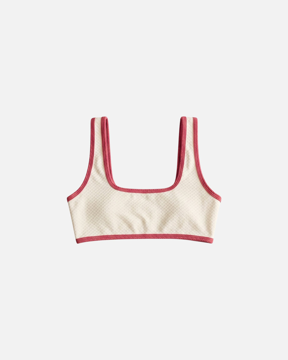 Bikini top de tirantes anchos con ribete en contraste / Marfil Rosa