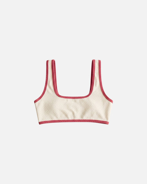 Bikini top de tirantes anchos con ribete en contraste / Marfil Rosa