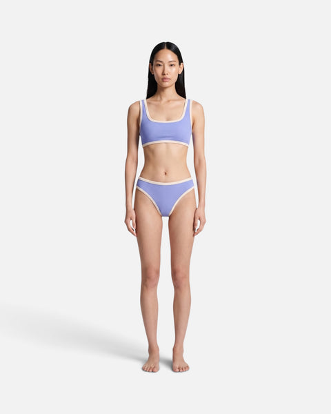 Bikini top de tirantes anchos con ribete en contraste / Lavanda Marfil