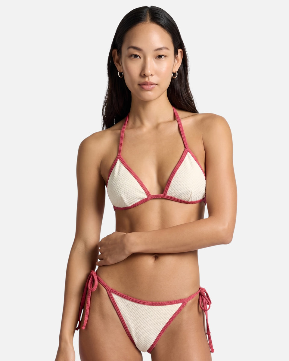 Bikini top con ribete en contraste y lazo / Marfil Rosa