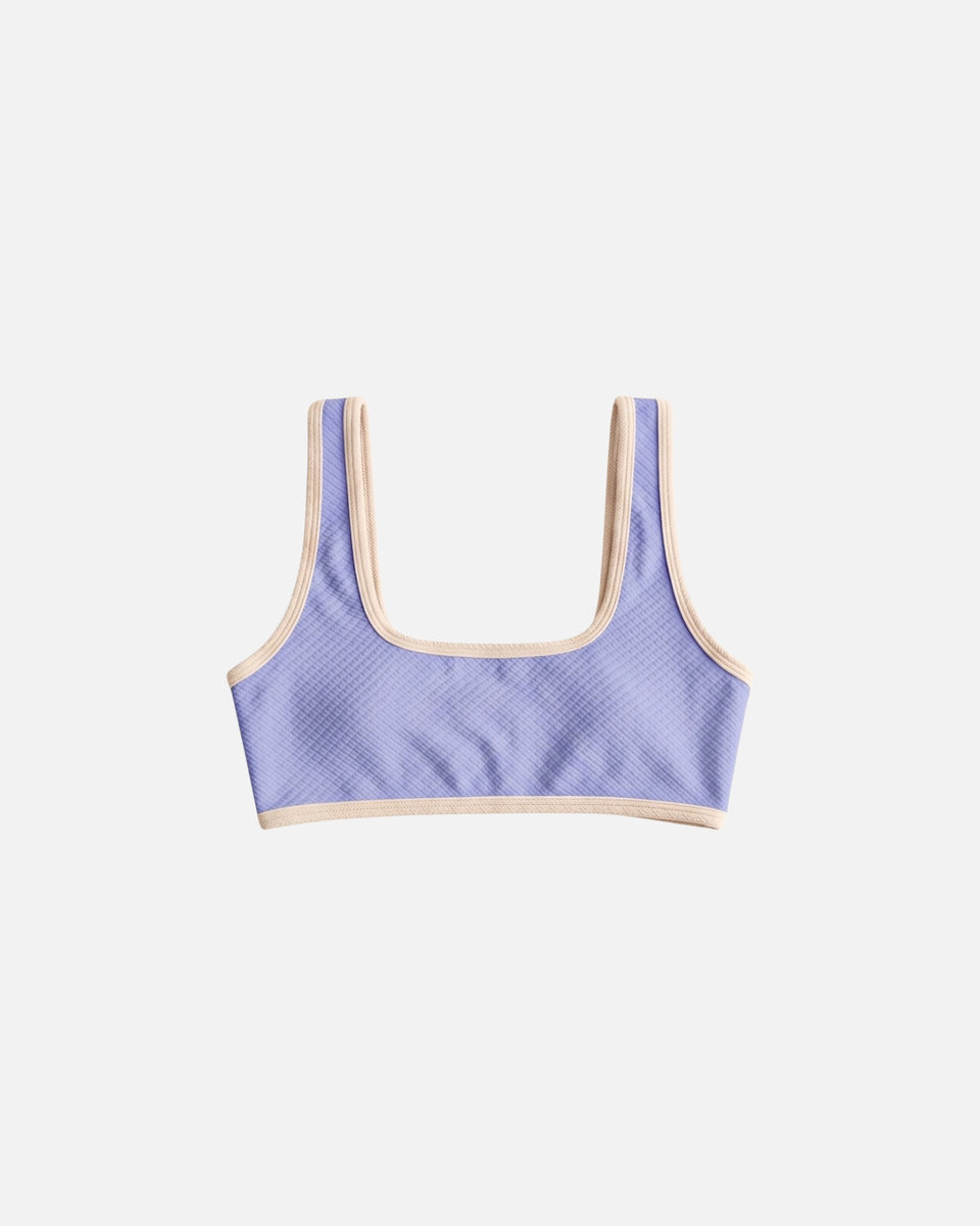 Bikini top de tirantes anchos con ribete en contraste / Lavanda Marfil