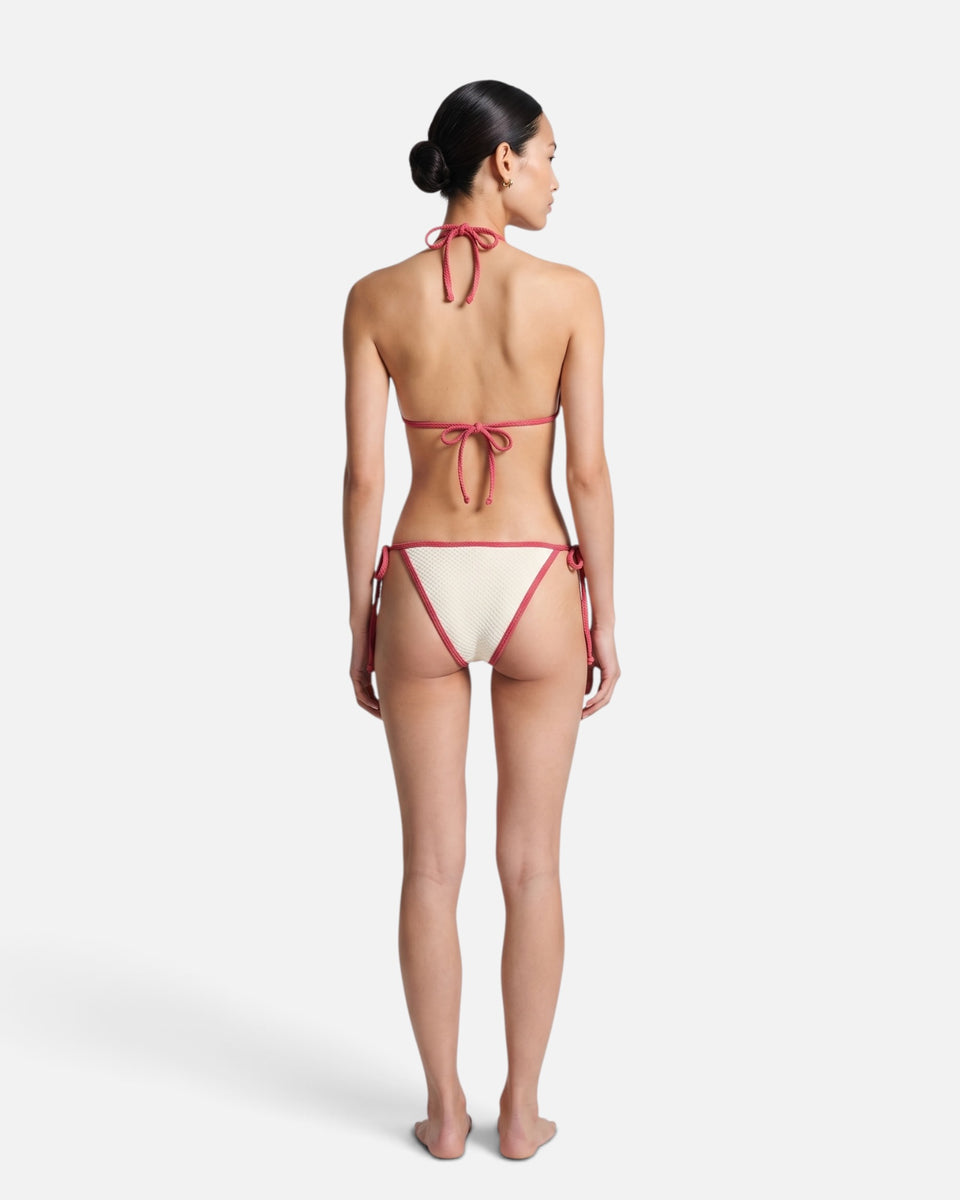 Bikini top con ribete en contraste y lazo / Marfil Rosa
