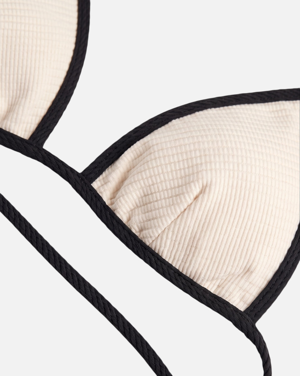 Bikini top con ribete en contraste y lazo / Marfil Negro