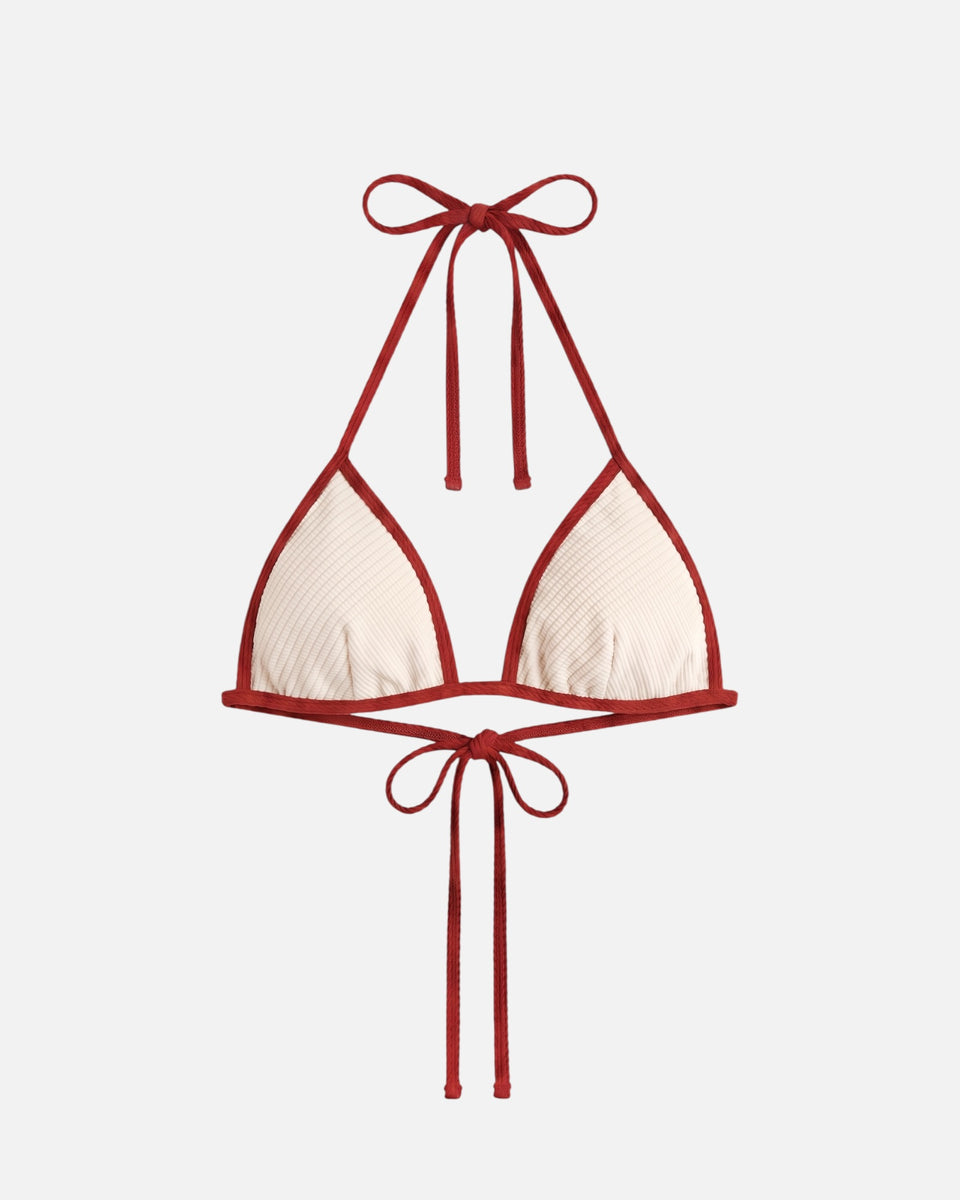 Bikini top con ribete en contraste y lazo / Marfil Rosa