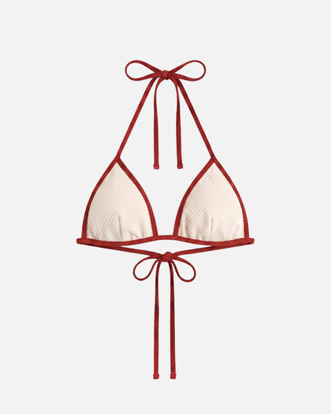 Bikini top con ribete en contraste y lazo / Marfil Rosa