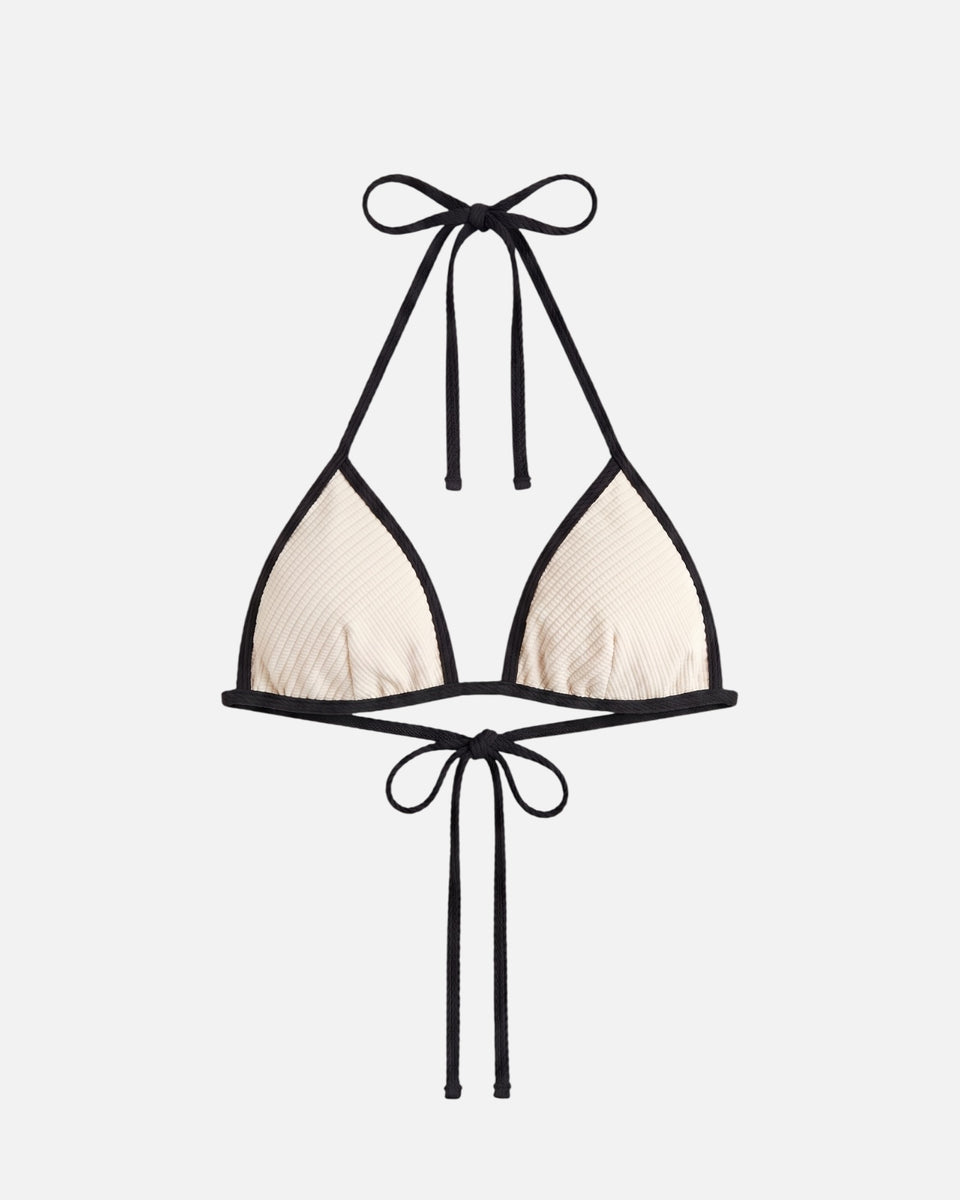 Bikini top con ribete en contraste y lazo / Marfil Negro