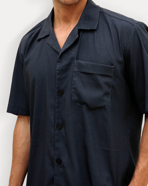 Portofino Navy Leave Cell Shirt